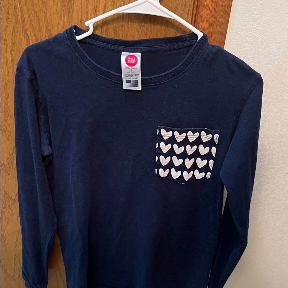Love Your Melon Navy Long Sleeve Tee with Heart Pocket